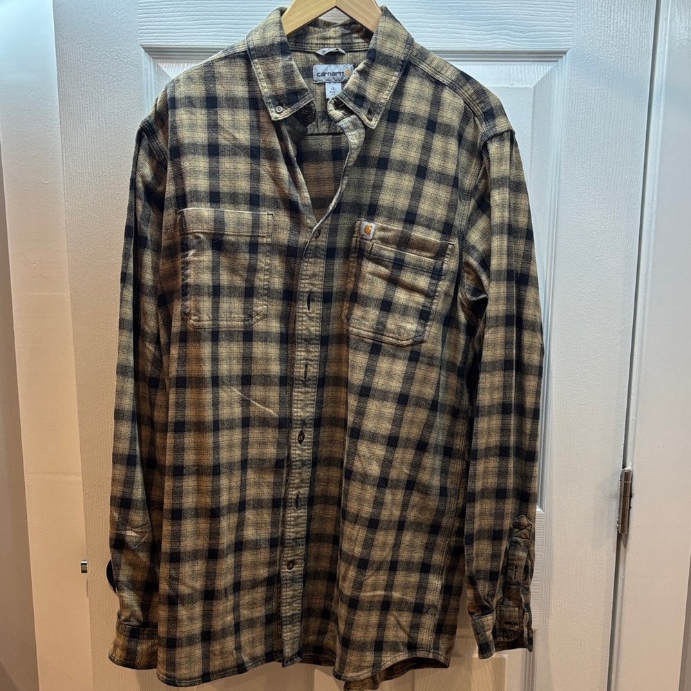 Carhartt Beige and Black Checkered Button Down Shirt